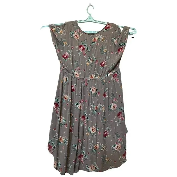 Torrid Floral High-Low Top Dress Size 1 100% Rayon Gray Red & Yellow Flowers - Picture 7 of 15